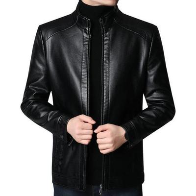 Lederjacke Herren Frühling und Herbst Lederjacke Motorrad Slim-Typ PU Leder Stehkragen Jacke Herren