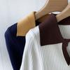 Damen 2024 Sommer Eis-Seide Kurzarm Polo-Top - Colorblock Slim-Fit Strickware