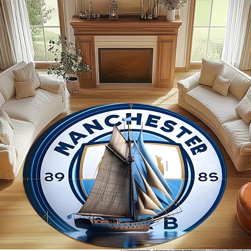 Manchester City FC Print Round Rug, Washable Floor Carpet, For Entryway Dorm Laundry Room Office Study, Home Decor Birthday Christmas Gift