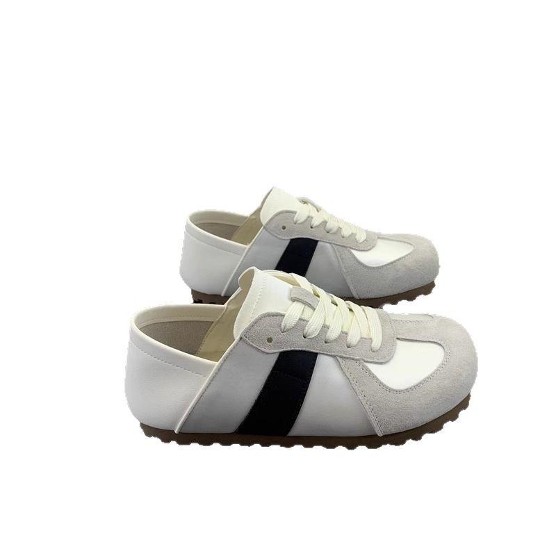 2025 spring and autumn matte soft-soled sports moral training shoes women's versatile round head casual leather cloth splicing Forrest Gump single