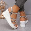 Fashion Women's Fashion Silver Platform Sandals Ankle Strap Wedge High Heel Sandals Woman Summer Thick Bottom Beach Sandalias Mujer 2025