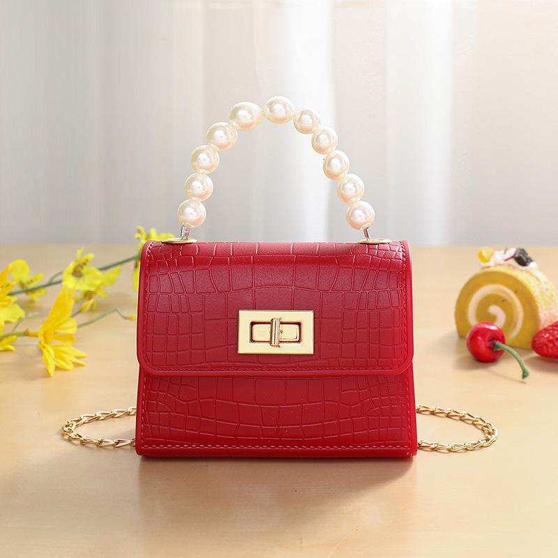 Crocodile Print PVC Jelly Crossbody Bag for Kids with Pearl Accent