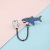 Cartoon Cute Rabbit Holding Shark Dinosaur Chain Lapel Pins Manga Anime Animal Brooches For Kids Backpack Bag Badge Gift