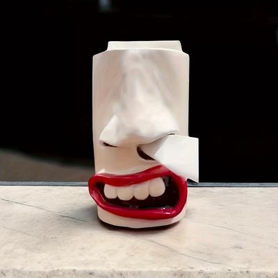 1pc Fun Resin Facial Decoration Ornament, Multifunctional Napkin Paper Holder, Unique Tissue Box, Napkin Dispenser Storage Box