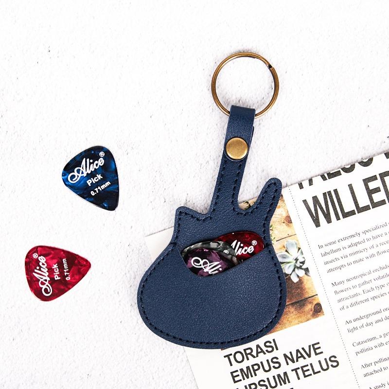 1Pc Leather Guitar Pick Bag Pick Holder Case Guitar Shape With Key Ring Guitar Accessories Instrument Accessories