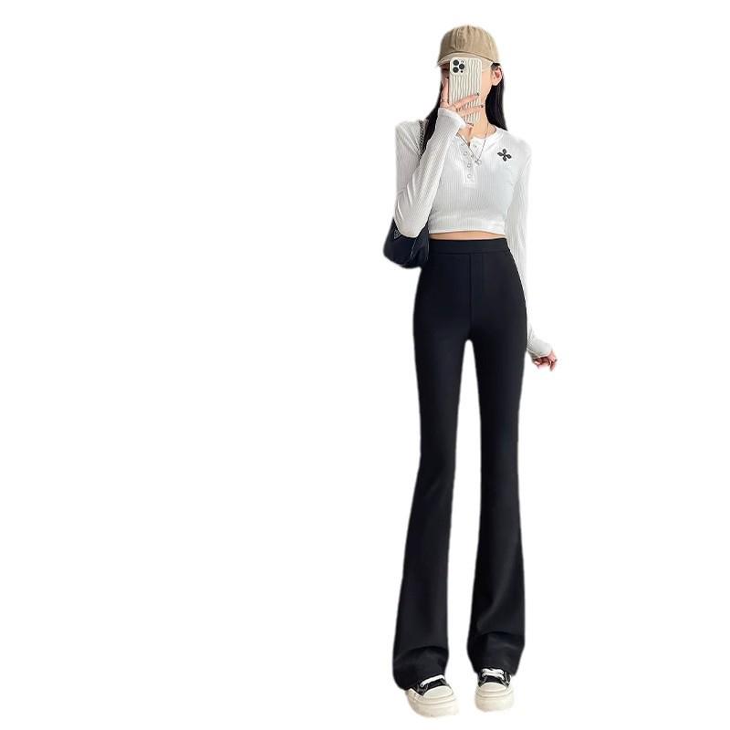 Petite High Waist Black Flare Pants for Women - Slimming and Versatile Summer Suit