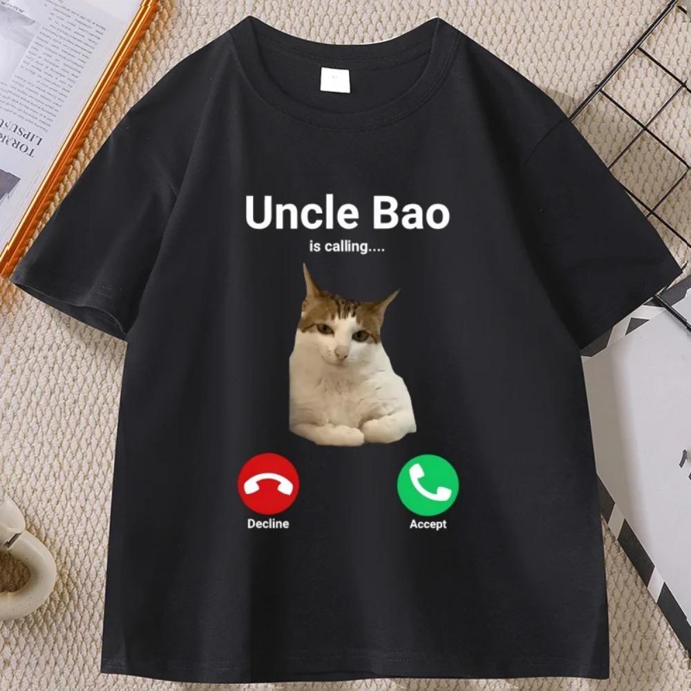 Funny T-Shirt Cat Incoming Call Graphic Tee Humorous Meme Animal Print Summer Short Sleeve Unisex Top M