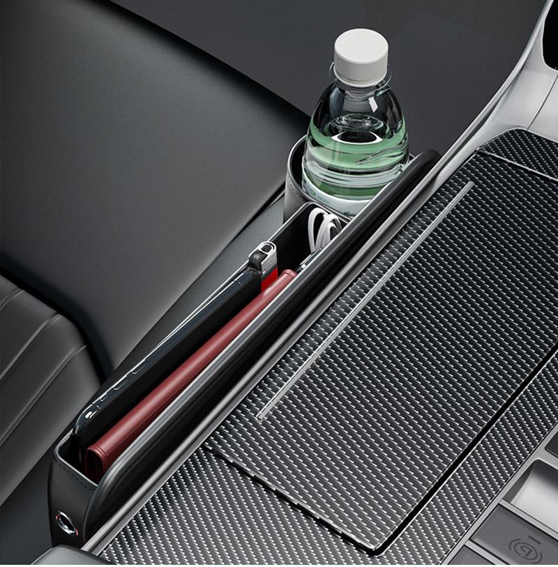 Universal Left Side PU Leather Console Side Seat Filler Organizer Cup Holder x1