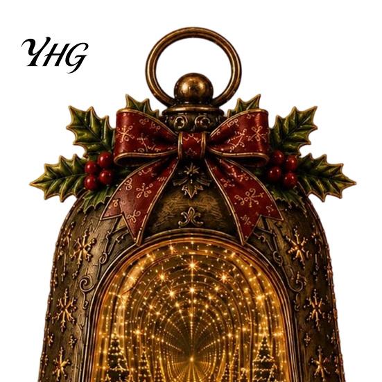 Indoor Christmas Village Accessories Infinity Bell Ornament, Vintage Glowing Rotating Snow Scene Decor Story Oriented Home Decoration with Angel