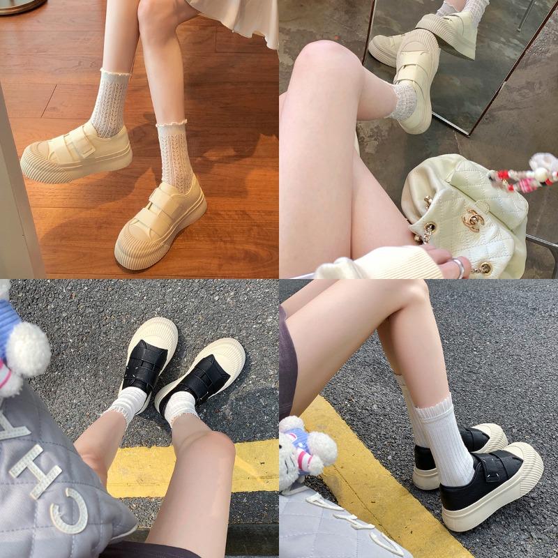 ~ Lazy Velcro Versatile Little White Shoes Round Head Heightening Platform Biscuit Shoes Women's Spring and Autumn