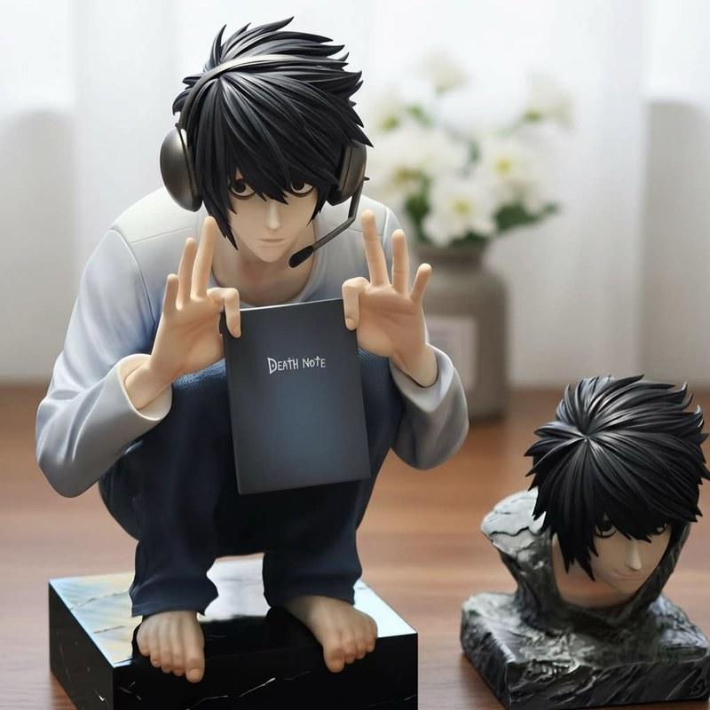 15cm/6 Inch Death Note L Lawliet Figure Squatting Pose Dual Heads GK Statue Anime Model Toy Desktop Ornament PC Case Decor Gifts