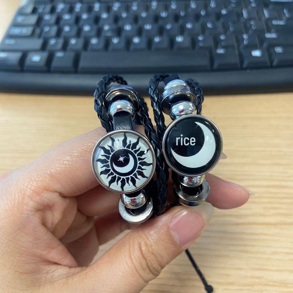 Luminous Sun & Moon Time Gem Unisex Vintage Leather & Beaded Bracelet