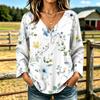 Women's Casual V-Neck Long Sleeve T-Shirt with Floral Print, Versatile Everyday Top