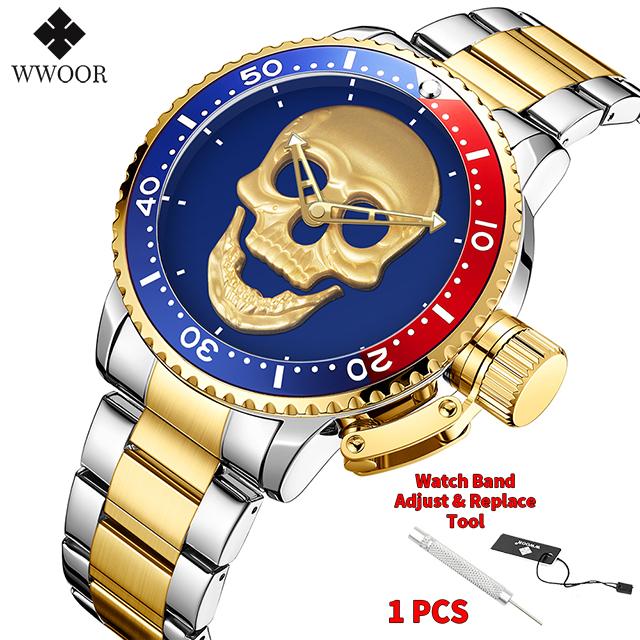 WWOOR Watch For Men Top Luxury Brand Mens Watches Stainless Steel Luminous Waterproof Male Quartz Wrist Watch Relogio Masculino