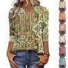Womens Casual Loose Fit Three Quarter Sleeve Top with Printed Pattern Lightweight Comfortable Material for Daily Wear
