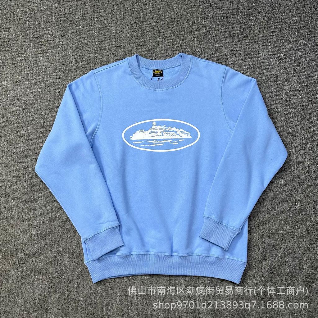 Corteiz Classic Series Ship Print Logo Thin Plush Loop Hooded Sweater, Trendy Men's and Women's Casual Sweatpants