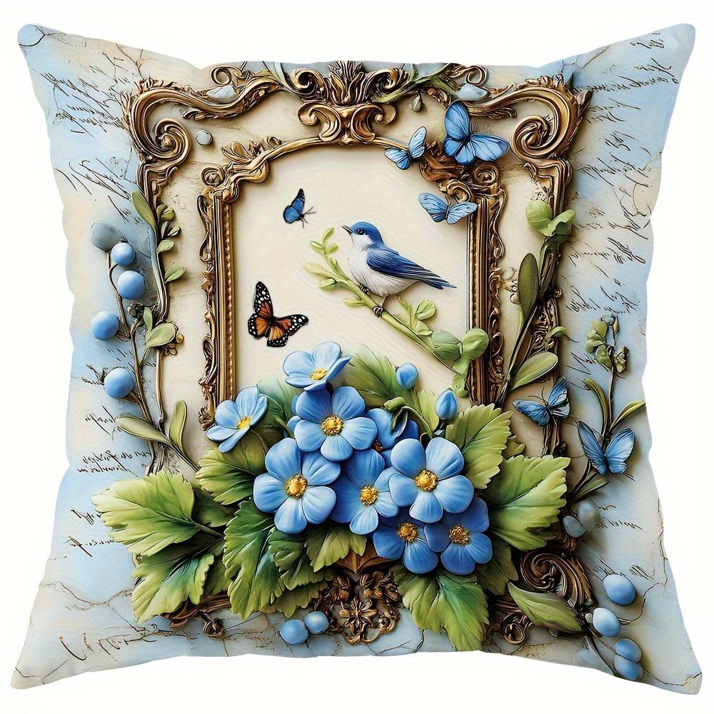 Heimdeko Blaue Blumen, Vögel & Schmetterlinge Kissenbezüge Muster Kissenbezug Geeignet für Sofa Schlafzimmer Auto Kissenbezug