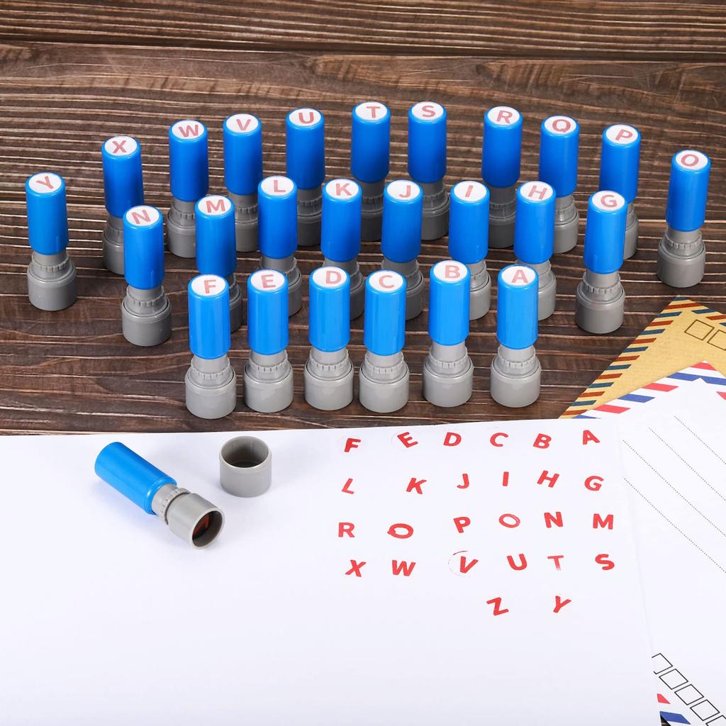 PATIKIL Letter Stamps Character B Plastic Small Alphabet Stamps Initial Stamps Mini Stamper Set for Classroom Scrapbooking Blue Shell Self-Inking