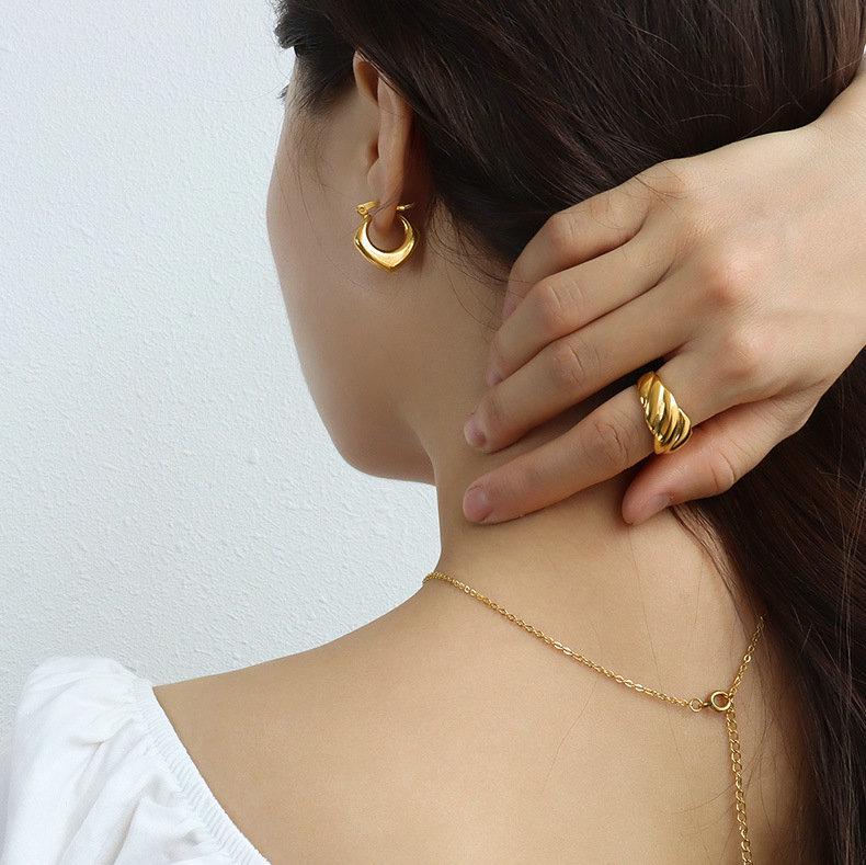 18K Gold-Plated Geometric Rhombus Drop Earrings - European and American INS Style, Stainless Steel Jewelry for Women