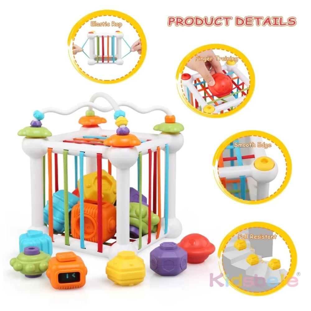 Interactive Baby Shape Sorting Toy Montessori Sensory Cube with Soft Blocks for Toddler Fine Motor Skill & Cognitive Development