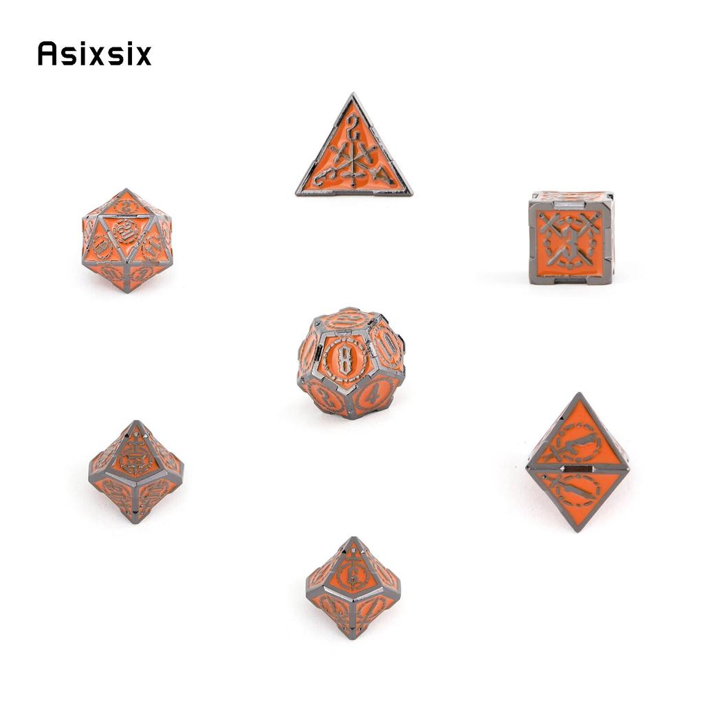 7 Pcs Orange Silver Double Swords Metal Dice Solid Polyhedral Dice Set Suitable for Role-Playing RPG    Board Game