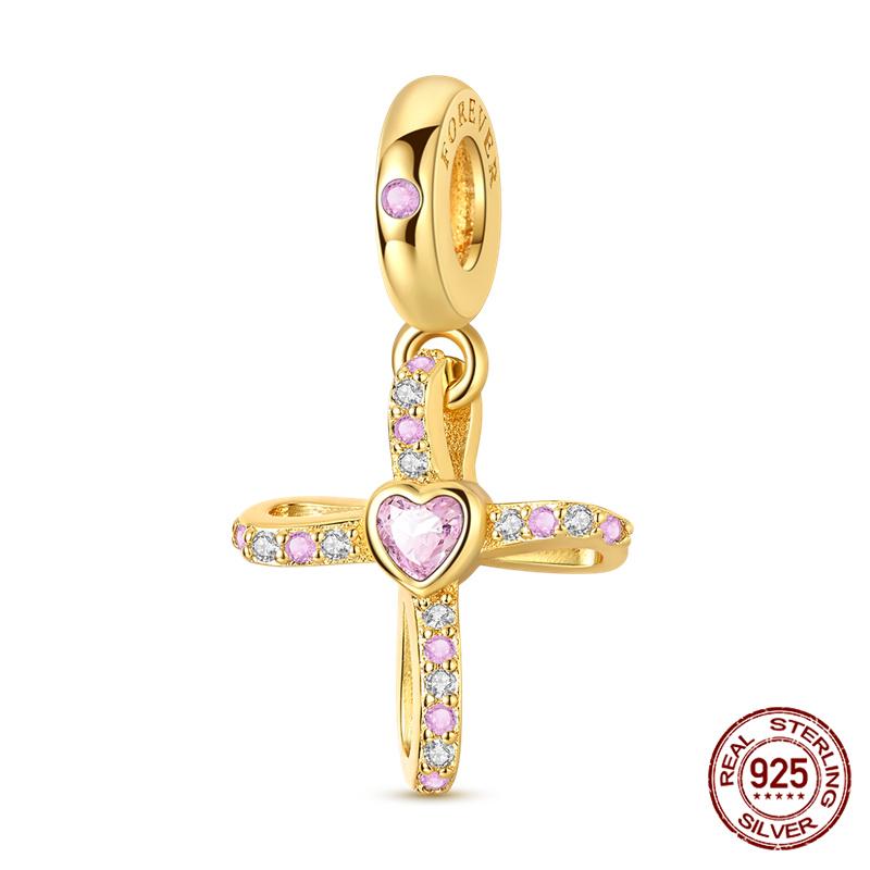 Anhänger Kupfer Glitzerndes Kreuz Mini Dangle Anhänger Perlen Passend für 3 mm Original Armband Halskette Damen DIY Feiner Schmuck Geschenke