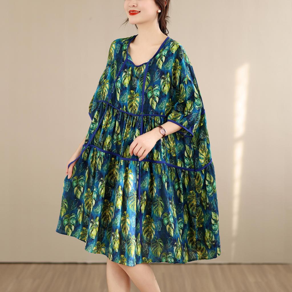 DIMANAF New 2026 Women Sundress Plus Size Summer Long Dress Loose Oversize Maxi Lady Floral Cotton Dress
