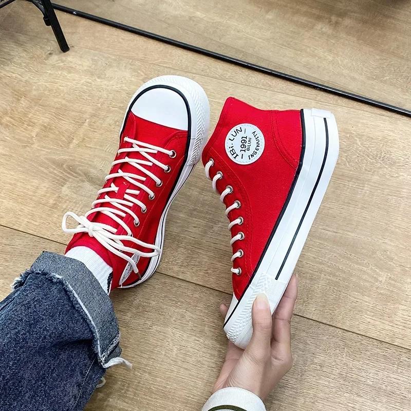 Fashion Women Shoes New Retro Lowtop Sneakers Shoes For Women Canvas Round Toe Cross-tied Causal Flats Women High Top Shoes