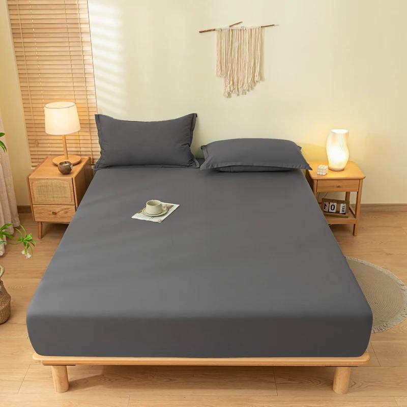 Solid Color Brushed Fitted Bed Sheet Set with 2 Pillowcases Soft Comfortable Non Slip Mattress Protector Cover for Single Double