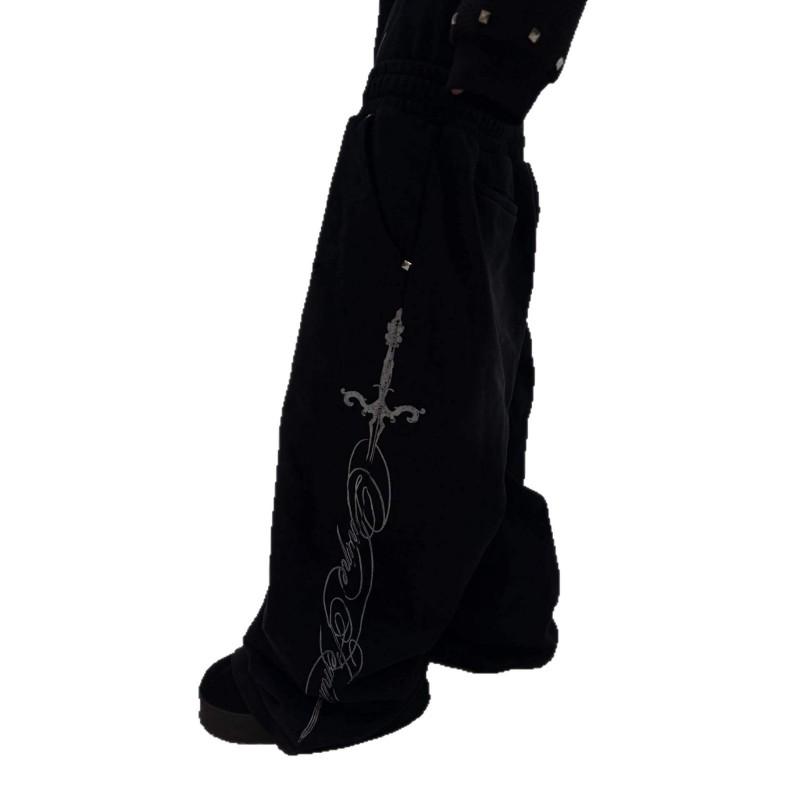 Mens Streetwear Printed High-Elastic Double-Waist Loose Straight Leg Casual Pants Youth Fashion