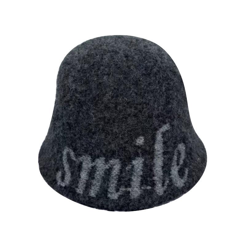 

Осень и зима новая модная панама-ведро с буквенным принтом женская универсальная шерстяная панама-ведро защита ушей теплая шляпа-умывальник 52-56cm темно-серого