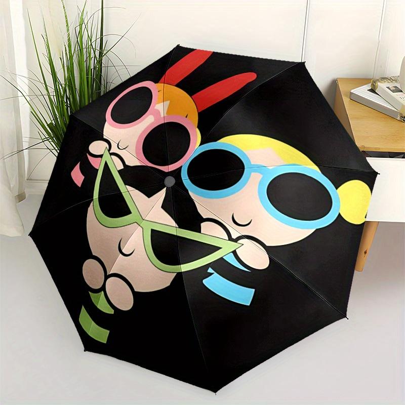 1pc Powerpuff Girls Automatic Open/close Folding Portable Umbrella with 8-Rib Structure for Women/Men, All-Season Use  A0901094