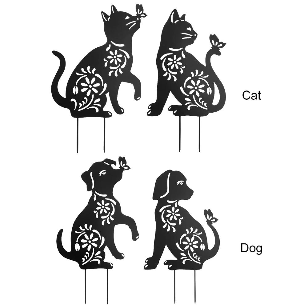 2Pcs Animal Silhouette Stakes Black Animal Stakes Decorative Animal Stakes Cat Dog Stake Ornament Outdoor Decoration