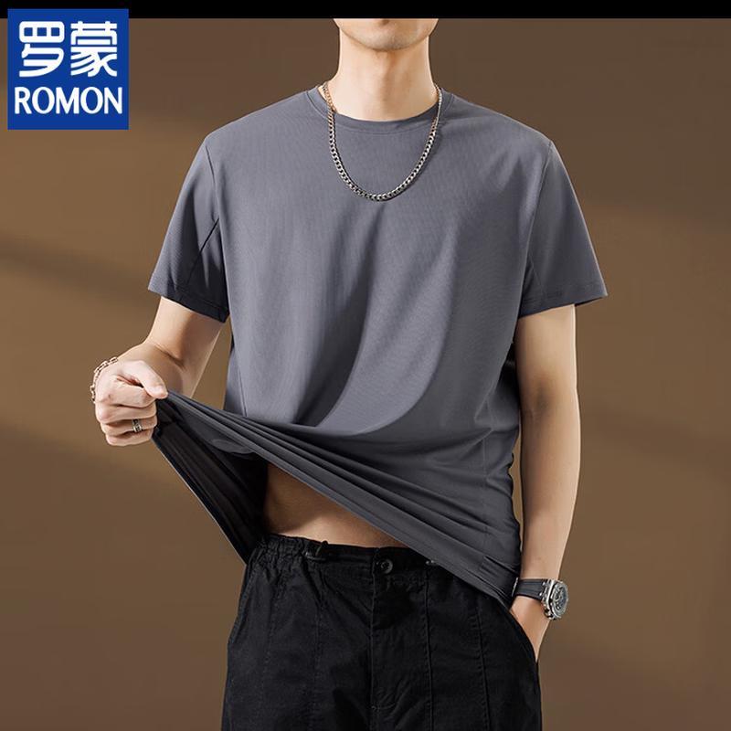 ROMON Men's Business Casual Round Neck Short Sleeve T-Shirt
