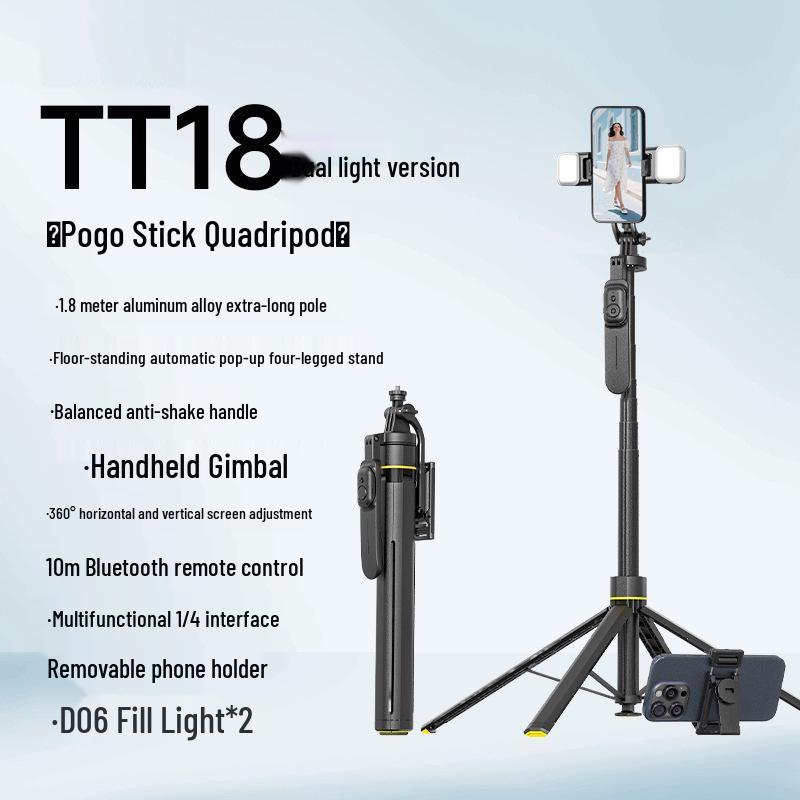 Anti-Shake Selfie-Stick mit einziehbarem Vierbein-Ständer für Live-Streaming und Fotografie