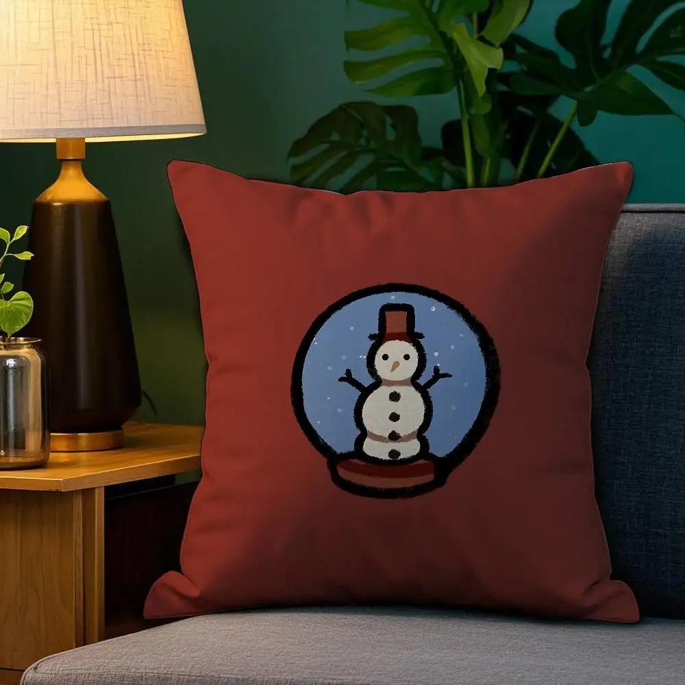 Snowman And Red Santa Claus Printed Pillow Cover Home Decoration Living Room Home Office Decoration Pillowcase