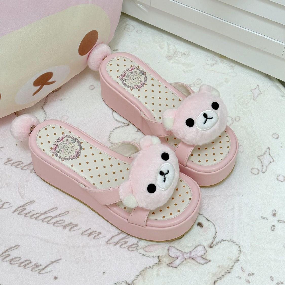 

Новые китайские тапочки-платформы милый медвежонок 40