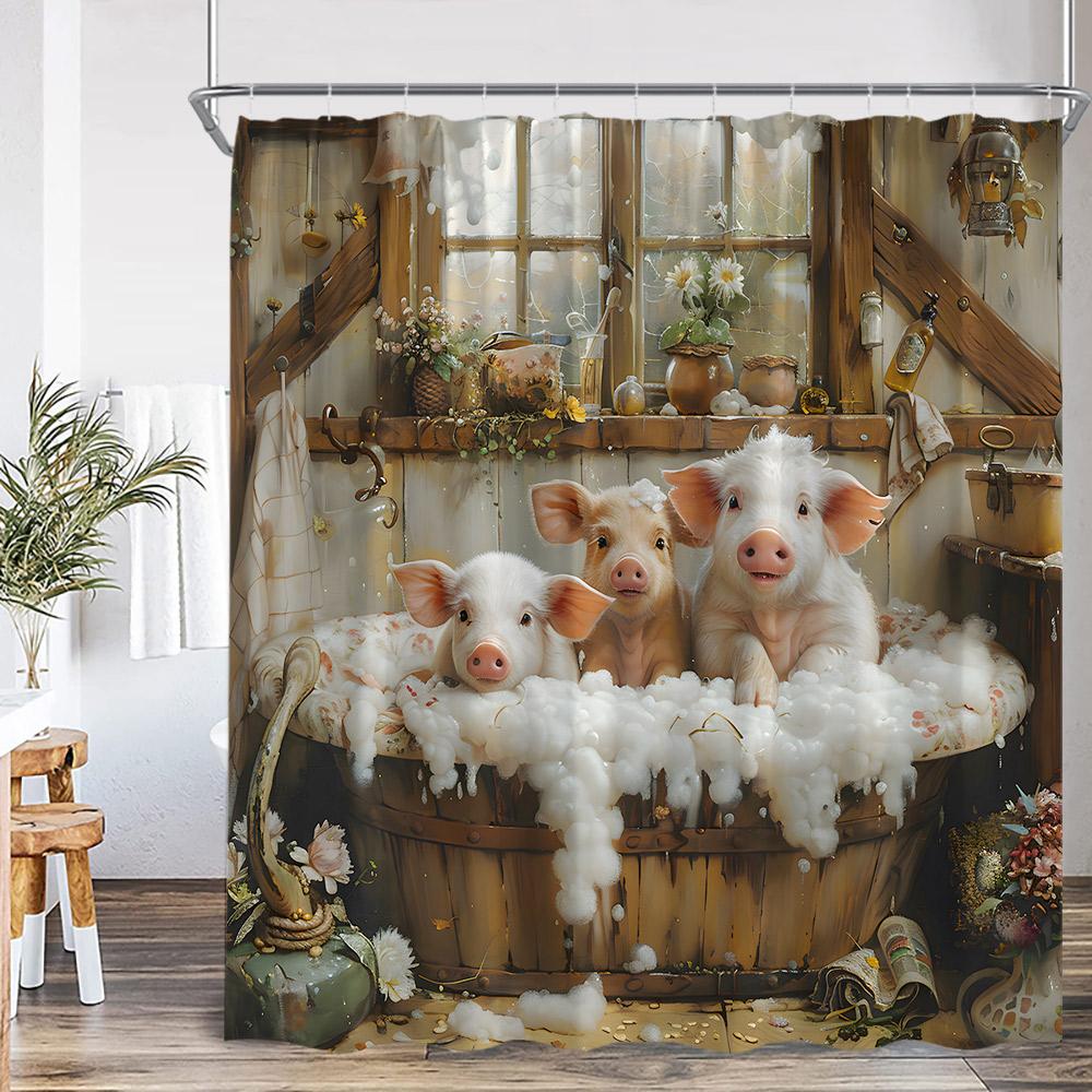 Lustige Tiere Baden Duschvorhänge Hochlandrind Schweine Kaninchen Hunde Badewanne Badezimmer Dekor Polyester Duschvorhänge mit Haken