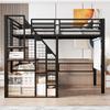 Loft Bed with Safety Ladder 90*200, Children's Bed with Iron Frame and Storage Area, Youth Bed, Single Bed, Black
