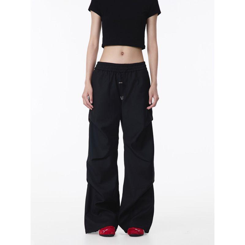 Black of Exit American-Style Three-Dimensional Cut Pleated Straight Casual Pants Unisex Trendy Wide-Leg Black Trousers