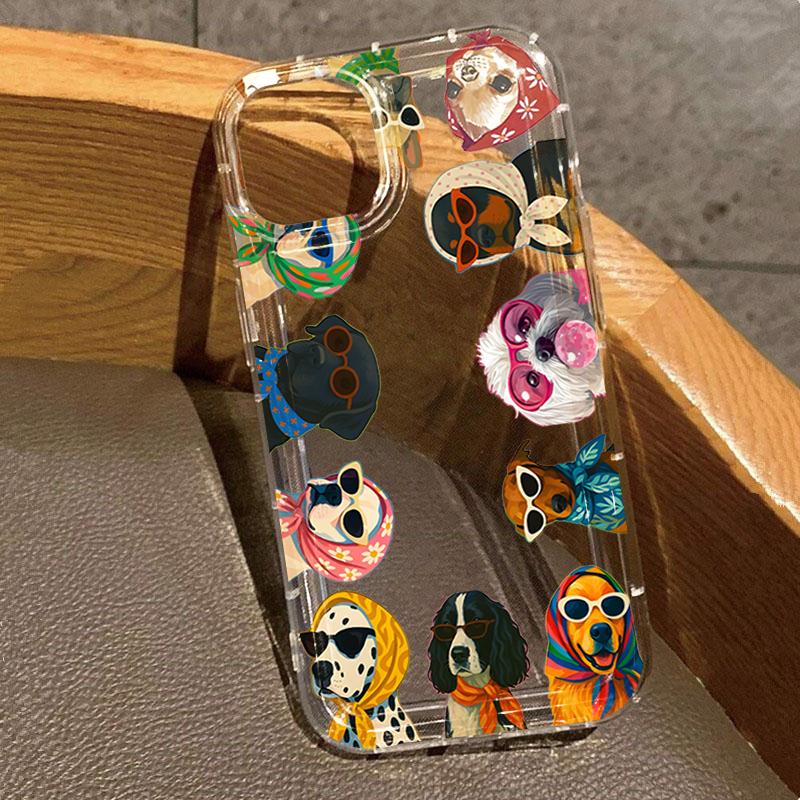 Transparent Phone Case For iPhone 11 12 13 14 15 16 17 Pro Max Mini X XS XR XS Max 8 7 Plus 17E 16E Air with Dog Patterns Cover