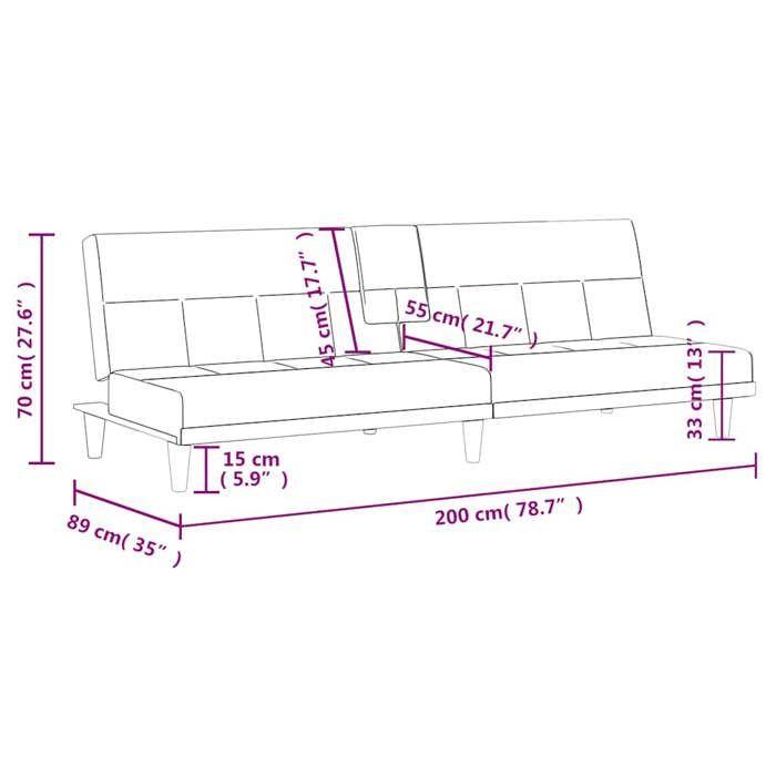 VidaXL Canapé-lit avec porte-gobelets crème tissu 351866