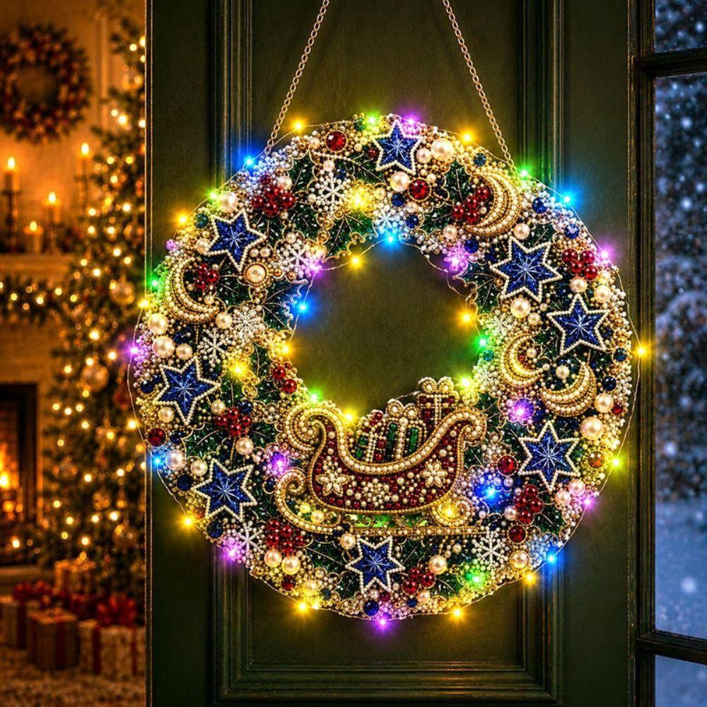 Zářící sady pro malování diamantem LED řetězová světla DIY závěsná sada Vánoční ozdoby