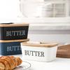 Με στρογγυλά ξύλινα καλύμματα Κεραμικό κουτί βουτύρου αεροστεγές κάλυμμα Δοχείο αποθήκευσης τυριού Ψυγείο