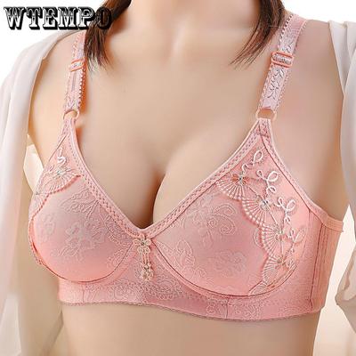 Sujetador de primavera y verano respetuoso con la piel, absorbente del sudor, recogido, fino, sin costuras, con bordado, sexy, cómodo, anti flacidez