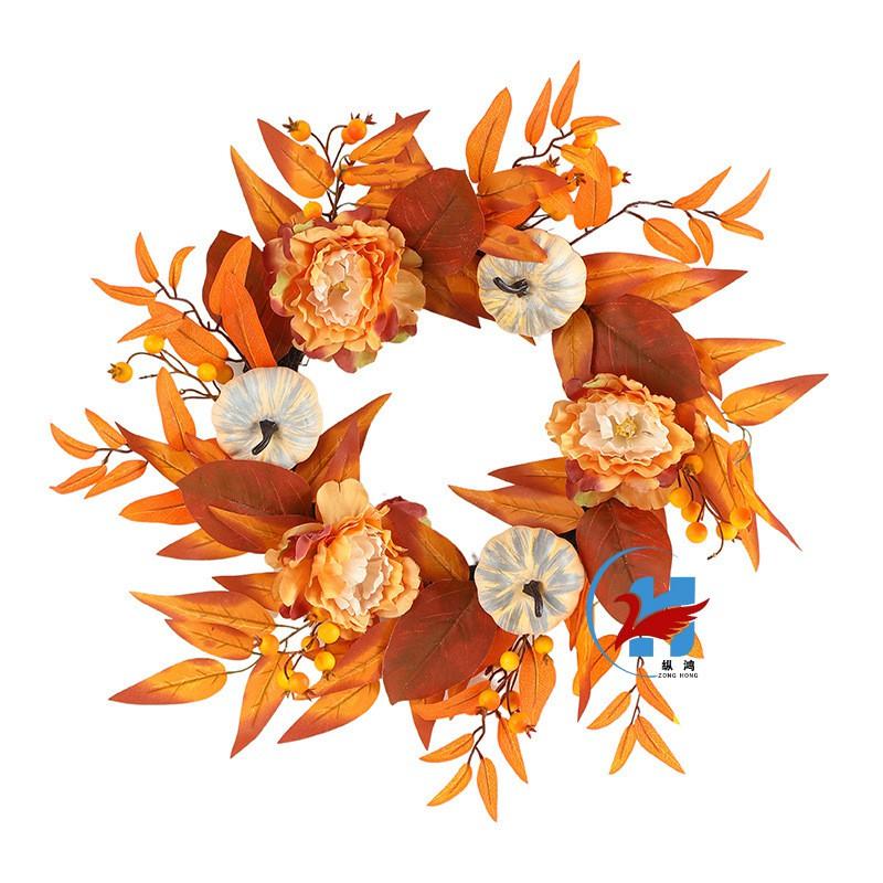 Harvest Wreath With Pumpkin Sunflower Artificial Maple Leaves Halloween Decor