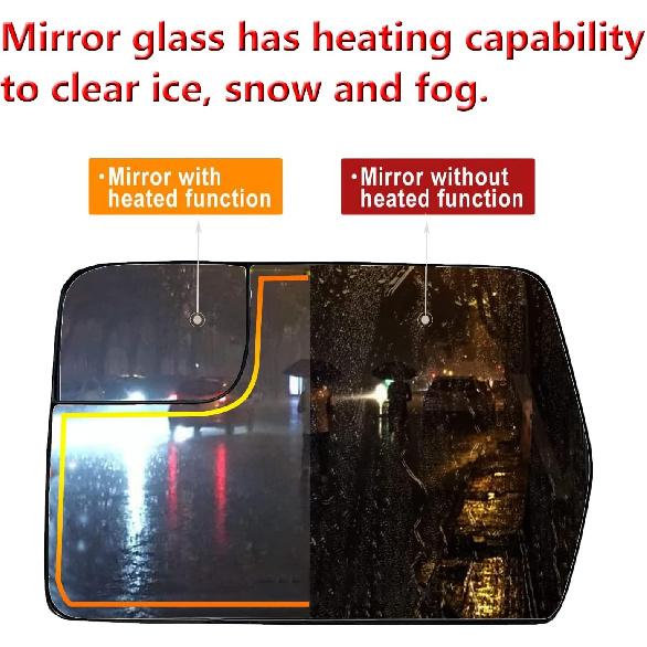 Left Driver Side Heated Mirror Glass Replacement For 2011 2012 2013 2014 Ford F150 - For Ford F150 Side Mirror Glass With Rear Holder - Replace
