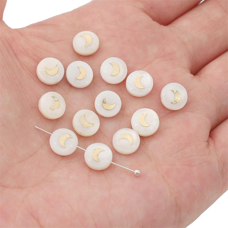 Natural Shell Double-Sided Hot Stamping Flat Round Beads For DIY Necklace Bracelet Earrings Jewelry Making