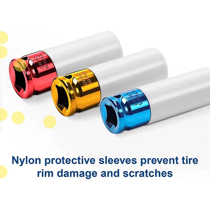 17mm 19mm 21mm Hex Sockets Colorful Sleeve Tire Protection Sleeve Wall-Deep Impact Nut Socket Alloy Wheel Pneumatic Wrench Tire
