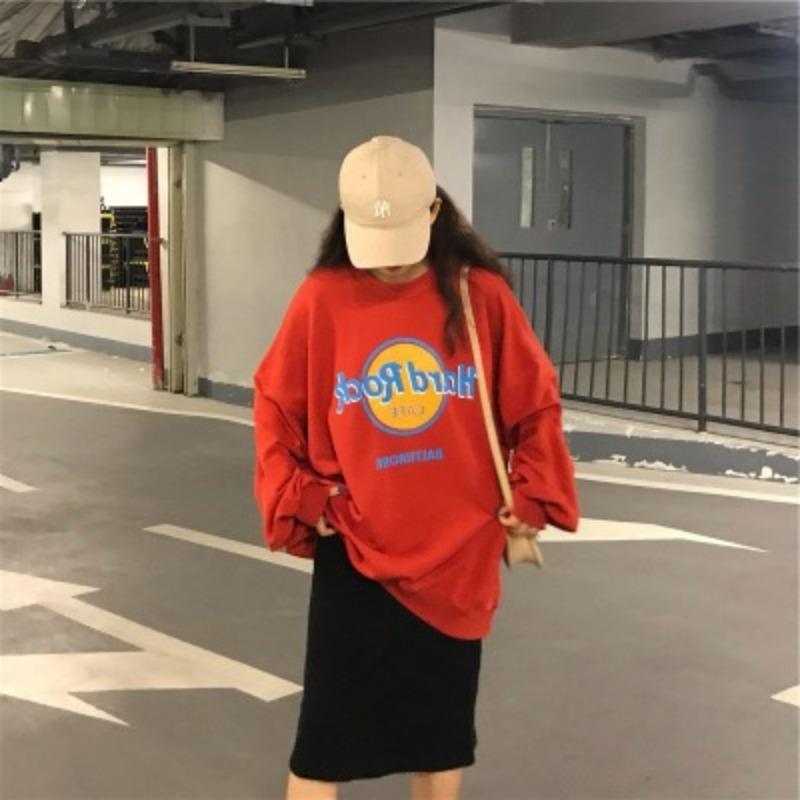 Super horká mikina s kulatým výstřihem pro dámský podzimní nový tenký kabát korejský styl příliv Harajuku BF studentský volný top